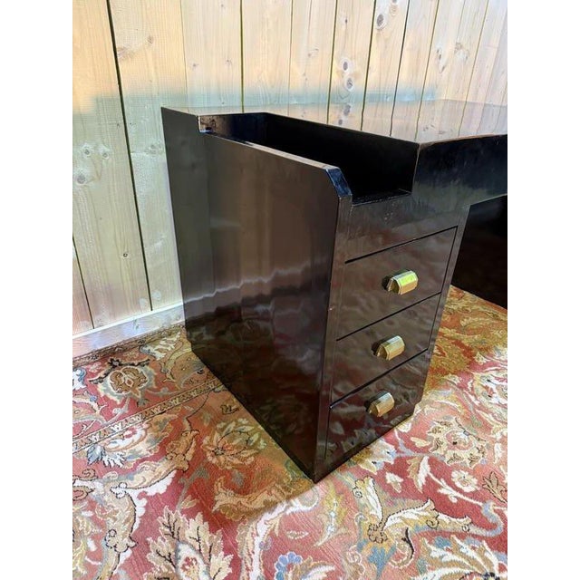 Art Deco Style Black Lacquered Desk and Chair, Set of 2 For Sale - Image 9 of 11