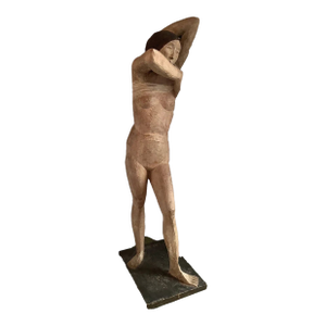 1970s Pierre Merlier Standing Nude, Wood Carved Large Scupture