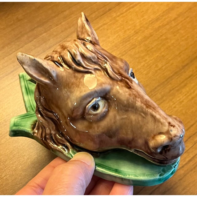 Victorian Antique 19th Century French Thomas Victor Sergent Horse Head Wall Pocket Bracket Vase Palissy Ware, Circa 1880 For Sale - Image 3 of 12