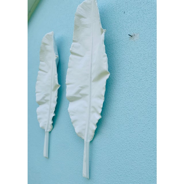 2020s Pair of Monumental Handcrafted Plaster Banana Leaf Wall Sculptures For Sale - Image 5 of 11