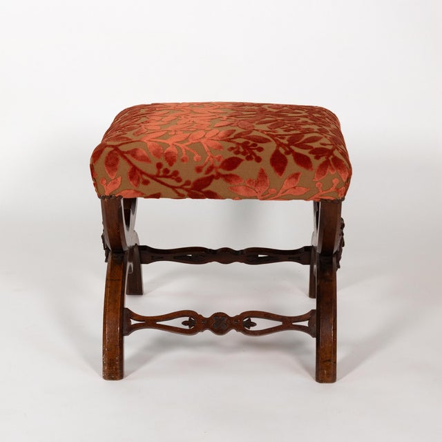Carved Walnut Curule-Form Stool, French, Circa 1830 For Sale - Image 11 of 12