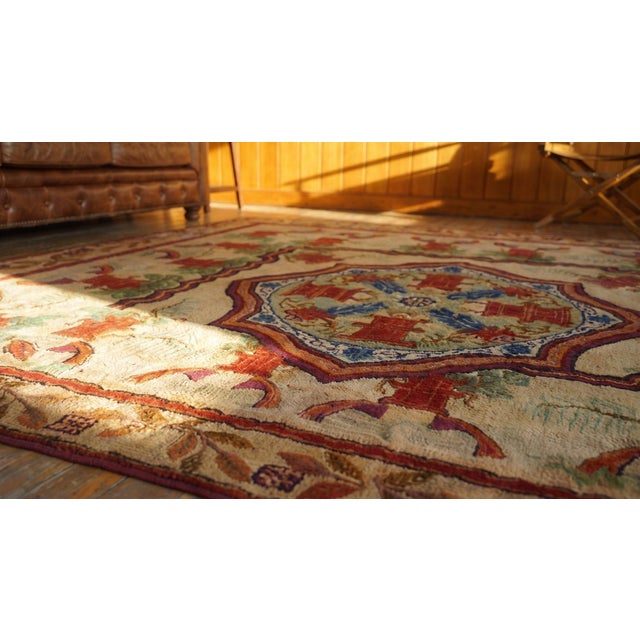 Textile Gorgeous Ivory Background Color Floral Border Botanical Design Antique American Navajo Rug For Sale - Image 7 of 8