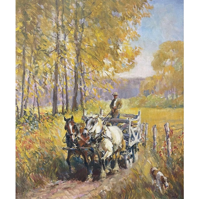 American Mid-Century American Oil Painting “The Golden Country” by Walter Krawiec For Sale - Image 3 of 13