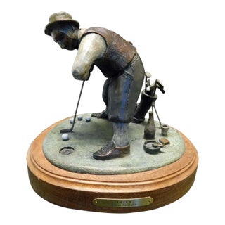 Anton Arkhipov "Green" Golfer Bronze Sculpture Hand Signed For Sale