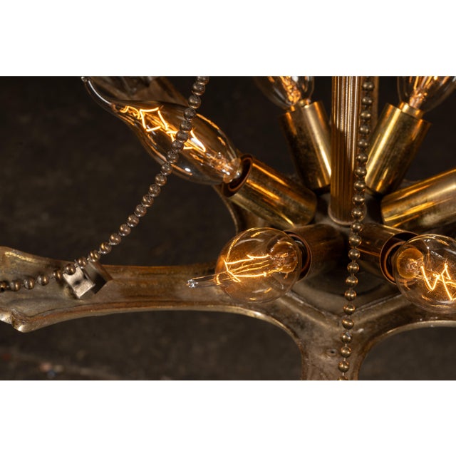 Brass Early 20th Century Pan-Style Chandelier With Draped Bead Chains For Sale - Image 8 of 8