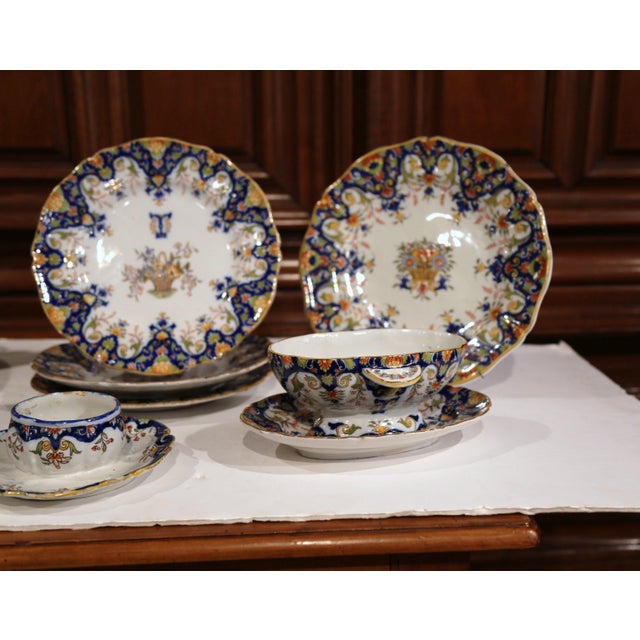 White 19th Century Set of Ten French Hand-Painted Plates and Dishes From Normandy - Set of 10 For Sale - Image 8 of 10