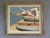 QUIET MOORINGS Size: 20.3 x 23.4 inches (including frame) Oil on board A calm mid-century coastal painting that captures a...