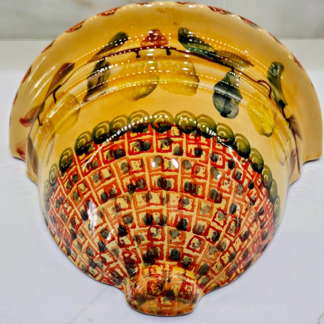 Mediterranean Vintage Italica Ars Italian Majolica Wall Pocket Planter, Scalloped Ceramic Hanging Jardiniere For Sale - Image 3 of 10