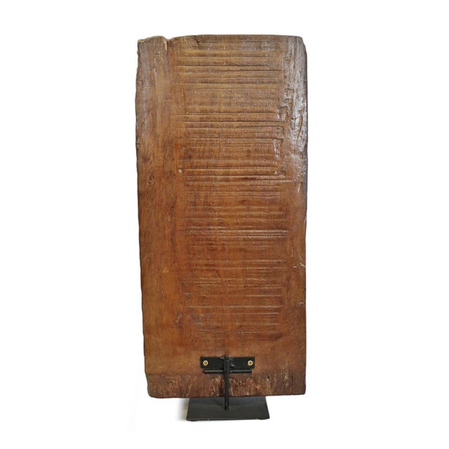 African Vintage Wooden Baule Washboard on Stand For Sale - Image 3 of 4