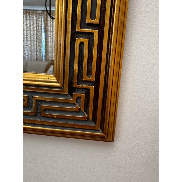 Gold Pair of Vintage Traditional Neoclassical Greek Key Gold Finish Accent Wall Mirrors For Sale - Image 8 of 12