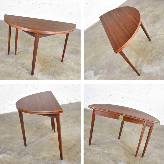 Mid Century Modern Walnut Round Flip Top or Folding Dining Table to