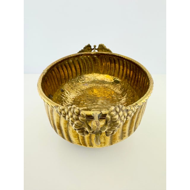 Brass Vintage Solid Brass Hammered Centerpiece Bowl With Grapevine Handles For Sale - Image 8 of 13