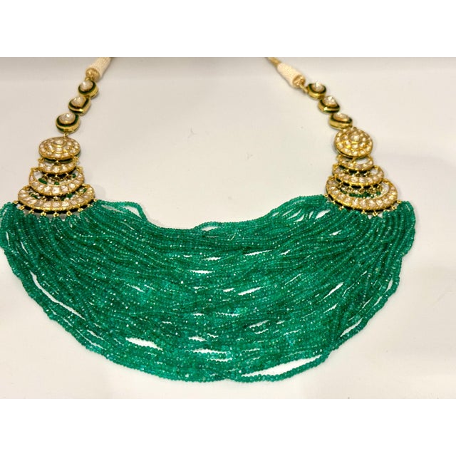 Mughal Magnificent Traditional Emerald Beads & Rose Cut Diamond Vintage Necklace For Sale - Image 4 of 18