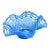 1930s Fenton Art Glass Basket Weave With Open Edge Blue Opalescent Double Crimped Bowl For Sale