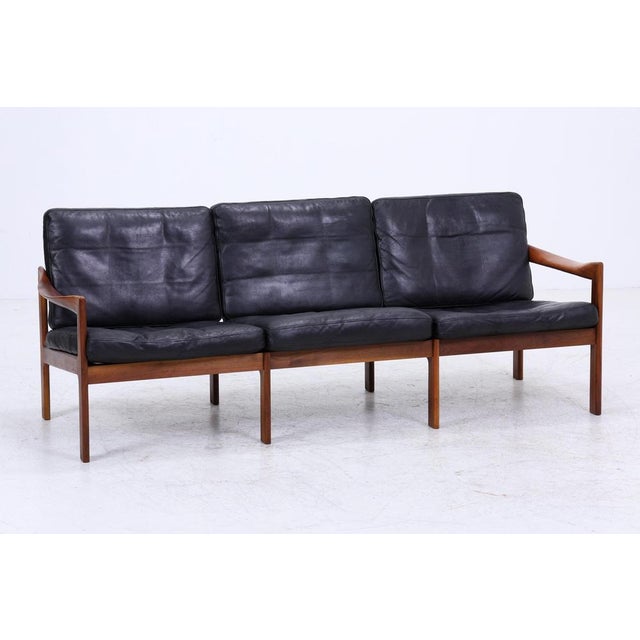 Mid-Century Leather and Teak Sofa by Illum Wikkelsø for Niels Eilersen / Musterring, 1960s For Sale - Image 11 of 18