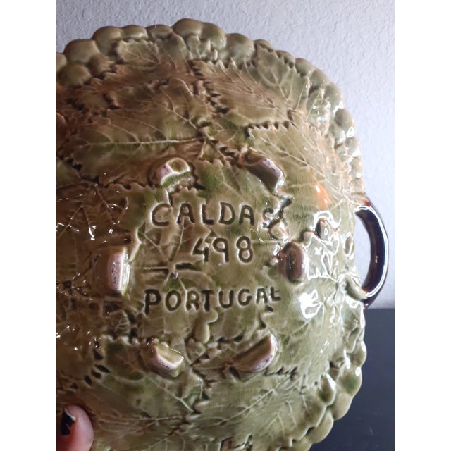 Art Deco 1970s Caldas Pottery Made in Portugal Grape Leaf Platter For Sale - Image 3 of 7