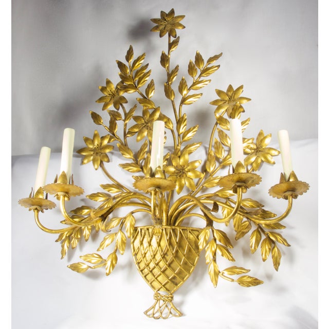 Tole Flower Basket Lighting Sconce For Sale In New York - Image 6 of 6