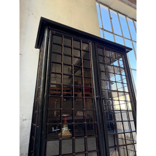 Antique Black Bamboo Glass-Fronted Bookcase, 1900s For Sale - Image 16 of 18