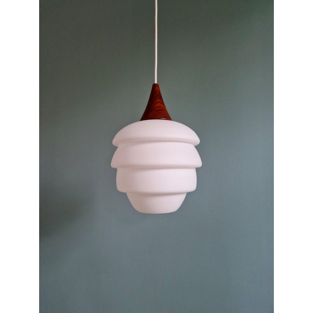 Scandinavian Teak and Opaline Suspension by Louis Kalff, Philips, 1960s For Sale - Image 11 of 12