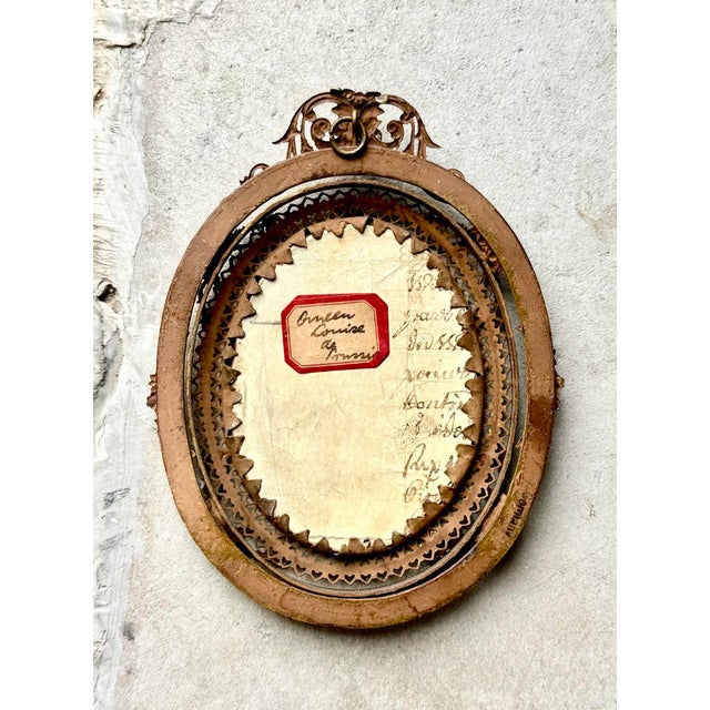 Late 19th Century 19th Century German Painted Porcelain Miniature Portrait of Queen Louise of Prussia in Ornate Louis XVI Style Gilt Bronze Frame For Sale - Image 5 of 6