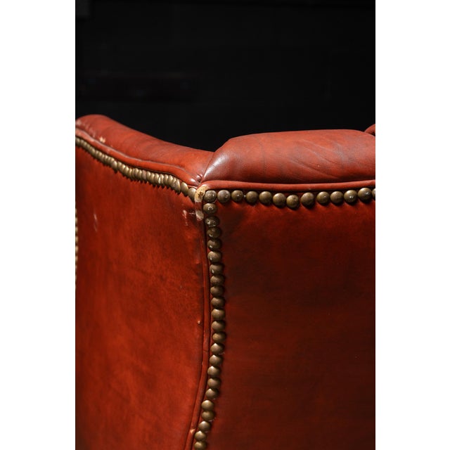 Vintage Wingback Tufted Leather Chesterfield Armchair in Burnt Red For Sale - Image 16 of 16