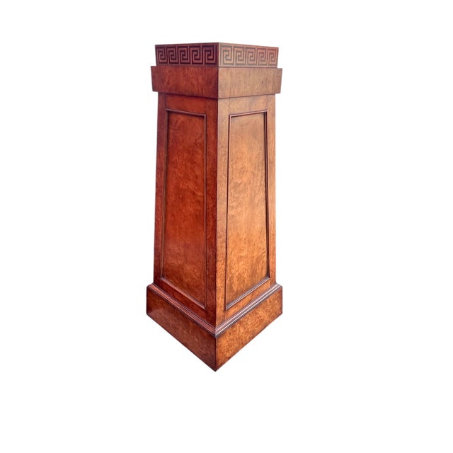 Neoclassical Large Burl Wood Pedestal Greek Key Design For Sale - Image 3 of 17