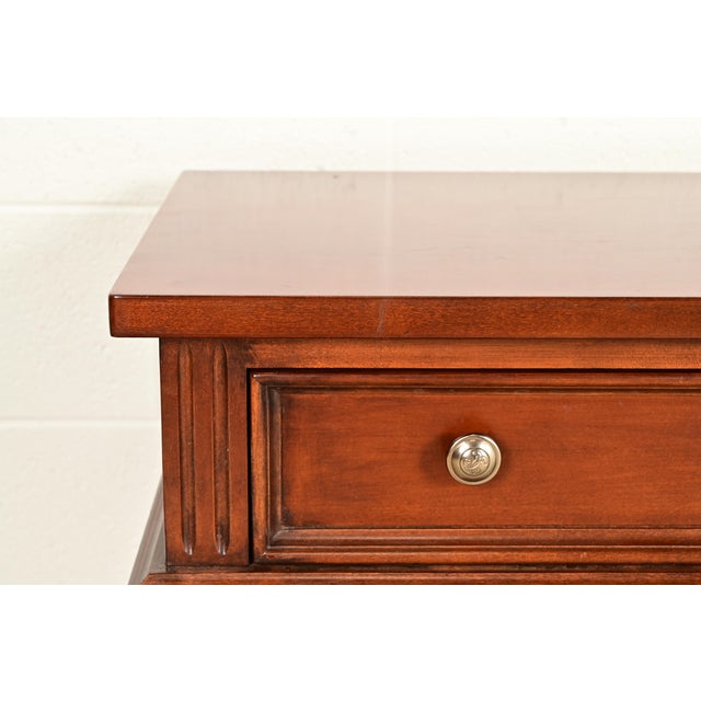 Drexel Heritage French Regency Louis XVI Carved Mahogany and Cane Console Tables or Servers, Pair For Sale - Image 9 of 13