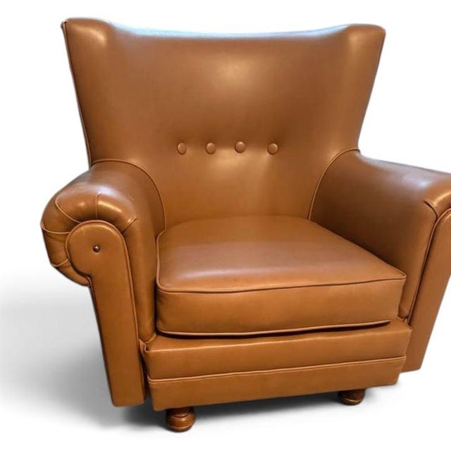 A Pair of Vintage 1935 Frits Henningsen Style Wingback Armchairs. For Sale - Image 9 of 10