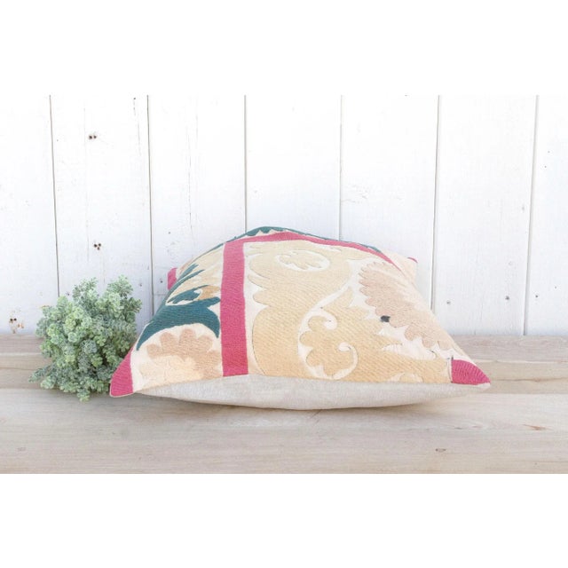 Textile Peach Rose Vintage Suzani Pillow For Sale - Image 7 of 10