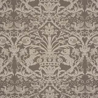 Schumacher Dougal Damask Fabric In Smoke For Sale