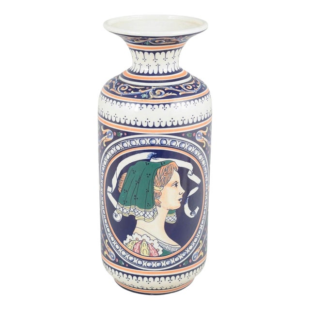 20th Century Italian Majolica Vase with Portrait Medallion For Sale