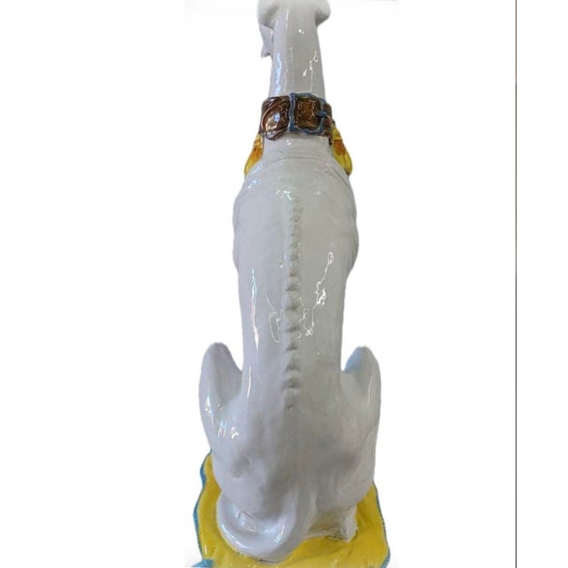 Mid-Century Modern Vintage Mid Century Modern Hollywood Regency Italian Majolica Ceramic Greyhound Statue For Sale - Image 3 of 9