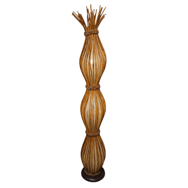 Boho Chic Large Bamboo Floor Lamp For Sale - Image 3 of 8