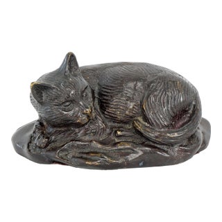 Vintage Cat Bronze Sculpture or Paperweight For Sale
