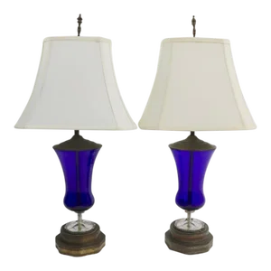Pr. Cobalt Urn Form Lamps