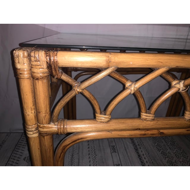 Pair Vintage 1970s California Organic Modern Cathedral Arch Rattan Side Tables For Sale In Los Angeles - Image 6 of 12