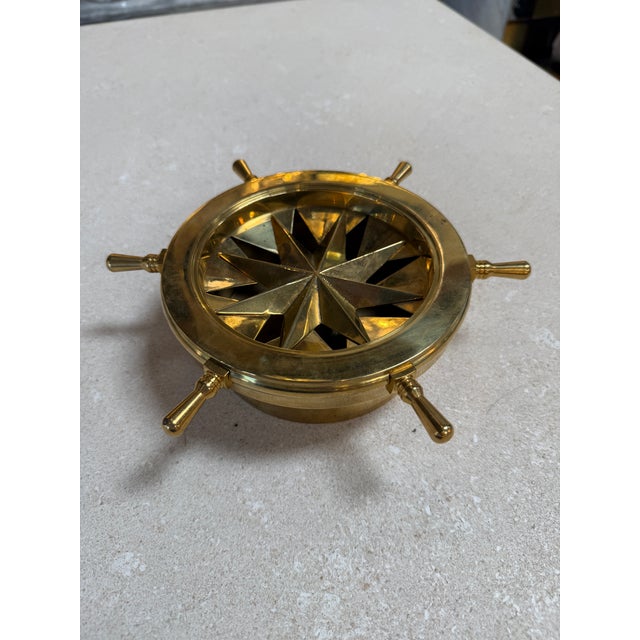 Modern Vintage Brass Nautical Ship Wheel Ashtray For Sale - Image 3 of 9