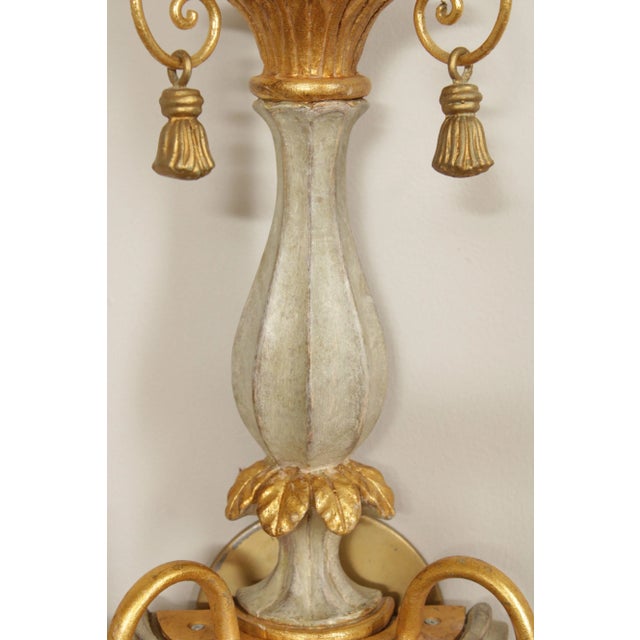 Italian Hollywood Regency Pair Parcel Gilt 2-Light Wall Sconces For Sale In Philadelphia - Image 6 of 12
