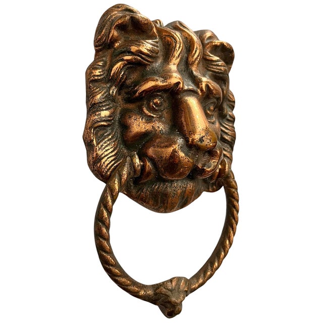 Vintage English Bronze Lion Door Knocker For Sale - Image 4 of 10