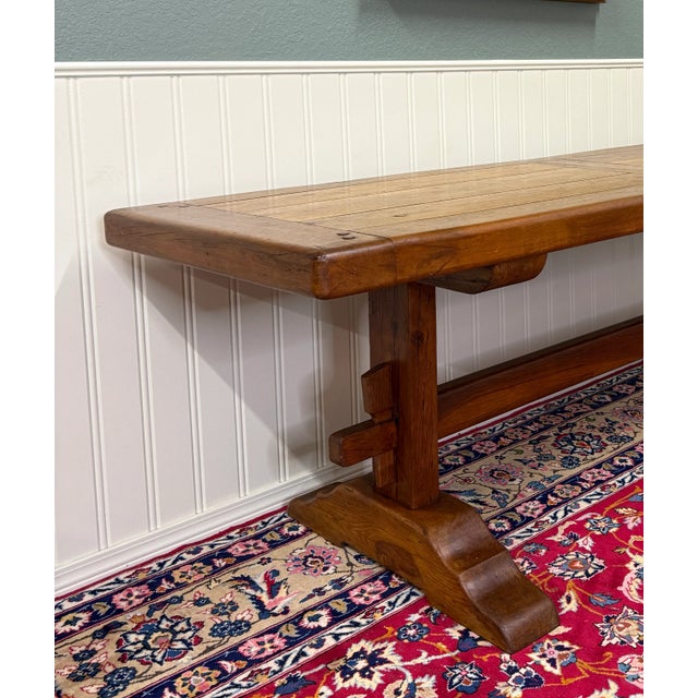 Brown Antique French Country Farm Dining Table Farmhouse Trestle Base Oak c.1900-1920s For Sale - Image 8 of 18
