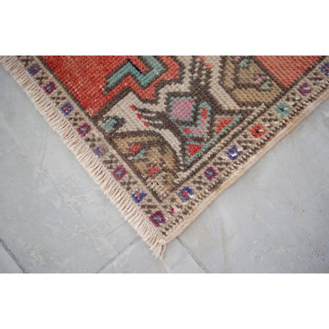 Textile Distressed Low Pile Hand Knotted Yastik Rug Faded Rug - 18'' X 36'' For Sale - Image 7 of 12