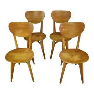 Vintage European 1950s Mid Century Wooden Dining Chairs- Set of 4 For Sale
