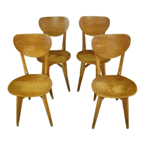 Vintage European 1950s Mid Century Wooden Dining Chairs- Set of 4