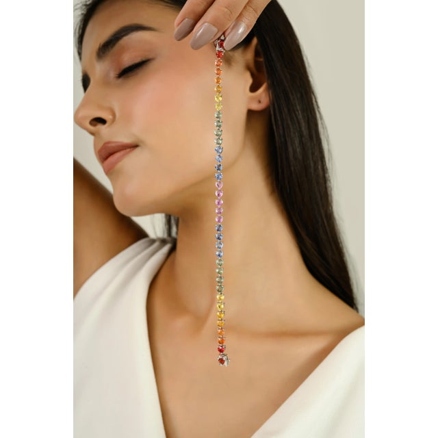 Modern Colorful Multi Sapphire Vintage Heart Bracelet in 14k Solid Gold For Sale - Image 3 of 11