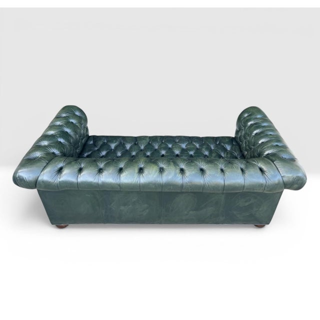 Dark Green 1960s Classic English Traditional Chesterfield Sofa in Rich Dark Green Leather- Brass Nail Head Trim For Sale - Image 8 of 11