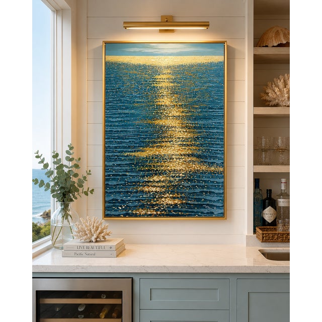 Original oil on canvas by artist Samuel H. The artist masterfully captures the shimmering effect on the ocean at the...