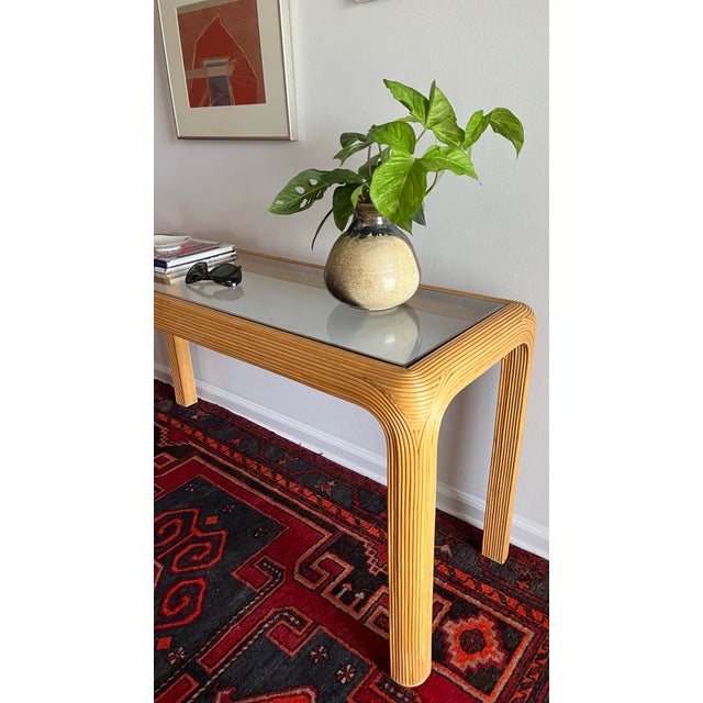 Brown Vintage Pencil Reed Console Table Waterfall For Sale - Image 8 of 9
