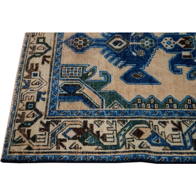 Vintage Distressed Beige Geometric Wool Rug For Sale - Image 4 of 7
