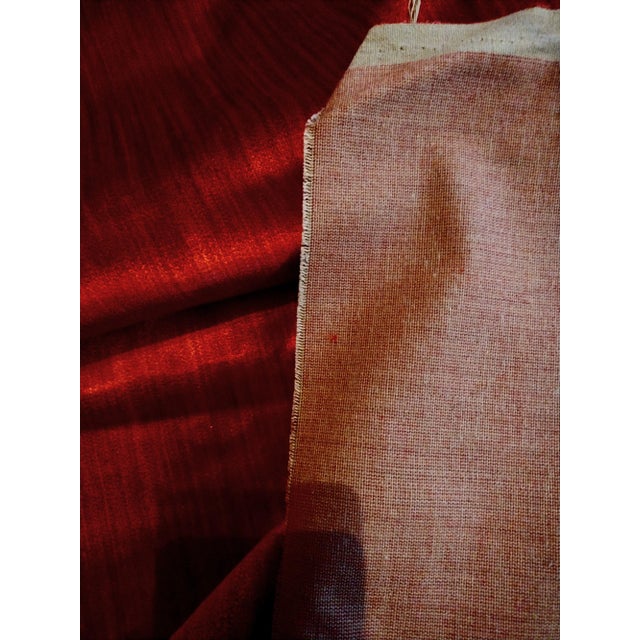 Beautiful heavyweight satin velvet ruby red designer upholstery fabric. With very slight persimmon orange stripes.For...