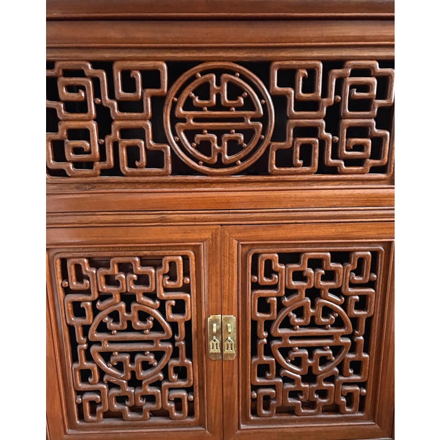 1960s Chinese Vintage Antique Carved Hardwood Cabinet For Sale - Image 5 of 7